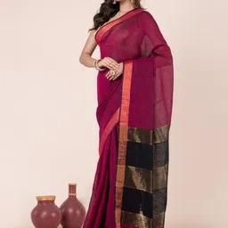 Durga Handlooms Zari Work Pure Cotton Khadi Saree With Blouse-picture-17