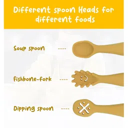 StarKiddo Baby Fork and Spoon Set, 3Pcs Silicone Spoon Baby Weaning Spoon Set Self Feeding (Yellow) image 4