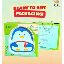 Sun & Shine Bamboo Fiber Baby Feeding Set, 5-Piece Tableware with Plate, Bowl, Cup, Spoon, Fork, BPA-Free, Natural | Perfect for Gifting (Blue Waddle) image 4