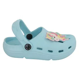 Yellow Bee Unicorn Applique Detailed Perforated Slingback Clogs - Blue image 5