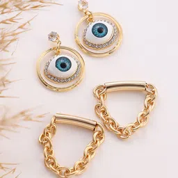 SOHI Set Of 2 Gold-Plated Evil Eye Chain Drop Earrings-image-23