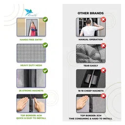 Evafly Mosquito Net for Door Polyester Magnetic Curtain Auto Closing Insect Screen for All Door Types with Self Adhesive Hook Tape (185X90, Grey) image 5