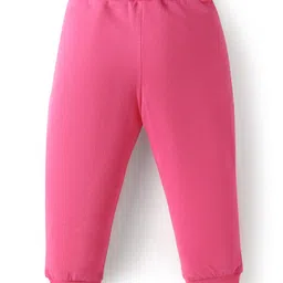 Babyhug Single Jersey Knit Full Length Lounge Pants Pack Of 2 with Floral Print & Bow - Pink Navy Blue image 5