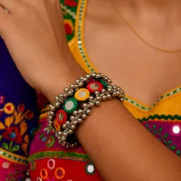 I Jewels Traditional Multi-Color Mirror and Thread Work Cuff for Navratri-picture-18