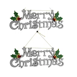 TIED RIBBONS Set of 2 Grey & Red Christmas Hanging Tag Sign-picture-30