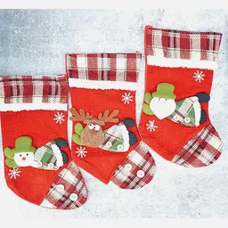 Little Surprise Box LLP Red Set Of 3 Checks Stockings Christmas Tree Decor-picture-0