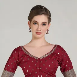 HERE&NOW Aari Work Half Sleeve Saree Blouse-image-10