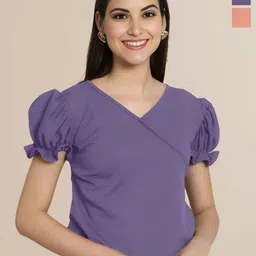 Mast & Harbour Women Pack Of 2 V-Neck Puff Sleeves Peplum Top-picture-19