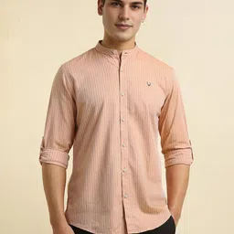 Allen Solly Men Custom Fit Band Collar Vertical Striped Cotton Casual Shirt-picture-24