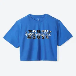 YK Disney Girls Mickey Mouse Printed Pure Cotton Boxy Crop T-shirt-picture-25