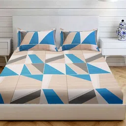 Wee Hours Blue & Brown Geometric 300 TC Double King Bedsheet Set-2.74 m x 2.74 m image 5