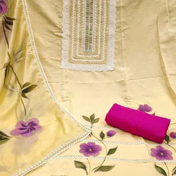 KALINI Embellished Pure Cotton Silk Handwork Dress Material With Dupatta image 3