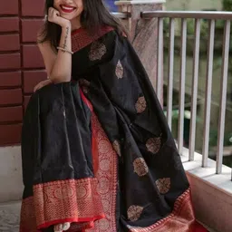 CaniBani Woven Design Zari Silk Blend Handloom Banarasi Saree-image-70