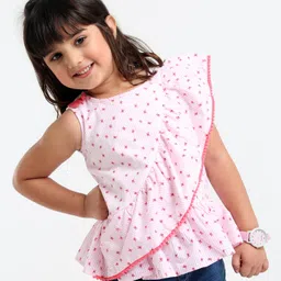 Babyoye Cotton Sleeveless Top Butterfly Print - White Pink-image-74