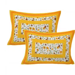 DGSM CRAFT Yellow Floral 144 TC King Bedsheet with 2 Pillow Covers image 2