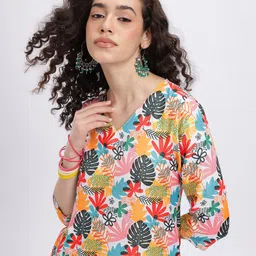 Anouk Rustic Floral Printed V-Neck Straight Kurti-picture-20
