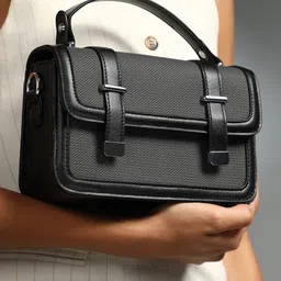 haute sauce by  campus sutra HAUTE SAUCE by Campus Sutra Colourblocked Leather Structured Shoulder Bag With Tasselled image 3