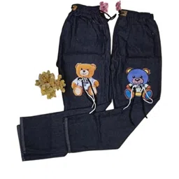 FLASTEENO Girls Blue Teddy Printed Slim Fit Mid-Rise Stretchable Pack Of 2 Jeans-image-9