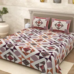 Homez Sparrow Multicoloured & Yellow Ethnic Motifs 210 TC King Bedsheet with 2 Pillow Covers-picture-26