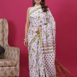 Shivanya Handicrafts Floral Pure Cotton Block Print Saree-image-99