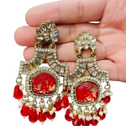 OPUS GEMS Artificial Stones Studded & Beaded Floral Shaped Drop Earrings image 5