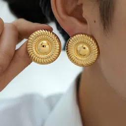 Jewels Galaxy Stainless Steel Gold-Plated Circular Shaped Drop Earrings-picture-33