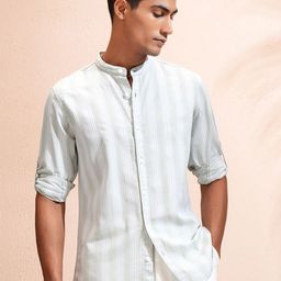 LOCOMOTIVE Men Band Collar Vertical Striped Cotton Casual Shirt-picture-11