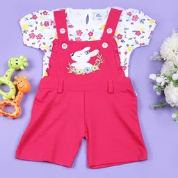 V-Mart Infant Girls Printed Cotton Dungarees With T-Shirt-picture-36
