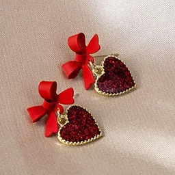 ISHKAARA Gold-Plated Stone Studded Bow Heart Shaped Studs Earrings-image-63