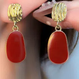 DIVASTRI Korean Gold-Plated Artificial Stones Studded Contemporary Drop Earrings image 2