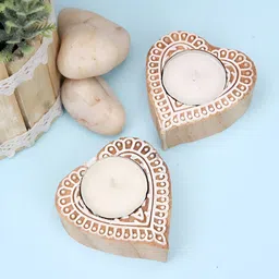 Aapno Rajasthan Cream And Brown 2 Pieces Wooden Candle Holders-image-78