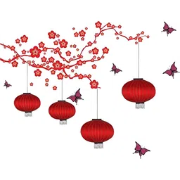 WOLPIN Red Chinese Lamp Printed Self Adhesive Wall Sticker-picture-20