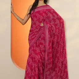 Libas Women Floral Pure Georgette Saree with Blouse Piece-image-9