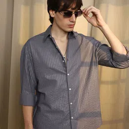 Campus Sutra Men Comfort Spread Collar Self Design Casual Shirt-picture-55