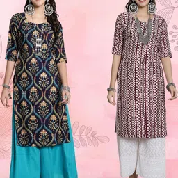 Ethnic basket Women Pack Of 2 Multicoloured Crepe Kurtas-picture-35
