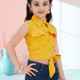 Lei-Chie Girls Solid Sleeveless Shirt Style Crop Top image 5