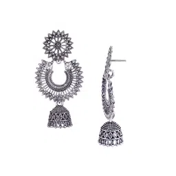 MEENAZ Set Of 5 Silver-Plated Dome Shaped Oxidised Jhumkas image 4