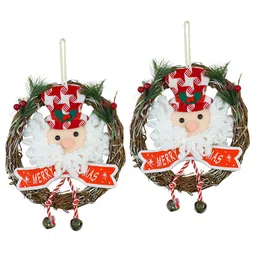 TIED RIBBONS 2-Pcs Green & Red Merry Christmas Reindeer Wall Door Wreath Hanging Ornaments image 4