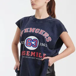 Bonkers Corner Women Varsity Printed Extended Sleeves Applique T-shirt image 4