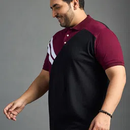 bigbanana Men Colourblocked Polo Collar Pure Cotton Bio Finish Plus Size T-shirt image 4