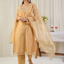 Indo Era Ethnic Motifs Embroidered Regular Thread Work Kurta With Trousers & Dupatta-picture-17