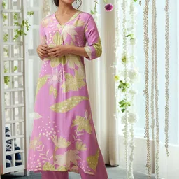 Aaghnya Floral Printed V-Neck Kurta With Palazzos-image-63