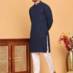 Anouk Navy Blue Geometric Embroidered Sequinned Mandarin Collar Kurta With Trousers image 5
