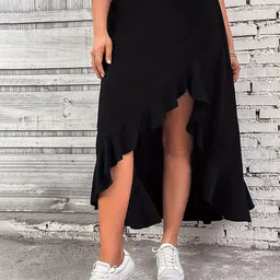 LULU & SKY High Rise Asymmetric Hem A-Line Maxi Skirt-picture-31