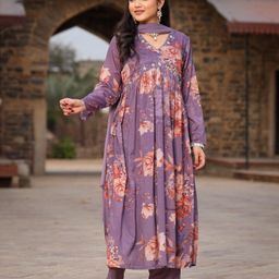 Juniper Floral Printed Empire Embellished A Line Kurta With Trousers & Dupatta-picture-27