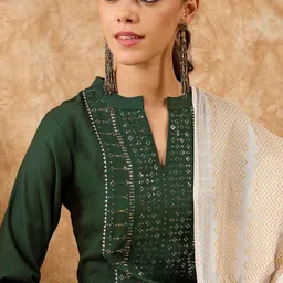 Indo Era Ethnic Motifs Embroidered Straight Sequinned Kurta with Trousers & Dupatta-picture-37