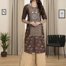 HERE&NOW Selection Of 2 Ethnic Motifs Printed Round Neck Straight Kurta image 2