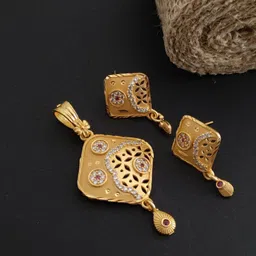 OM KRISHIV COLLECTION Gold-Plated Artificial Stones Studded Pendant And Earrings-picture-14