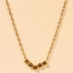 RaasRani Gold-Plated V Studded Pendant Stainless Steel Necklace image 2