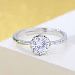 Bling Queen Silver Plated Cubic Zirconia Studded Adjustable Finger Ring-picture-45